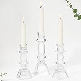 CHOCSTAY Glass Candlestick Holders Set of 3, Clear Taper Candle Holders for Table Centerpiece, Home Decorations, Wedding and Party