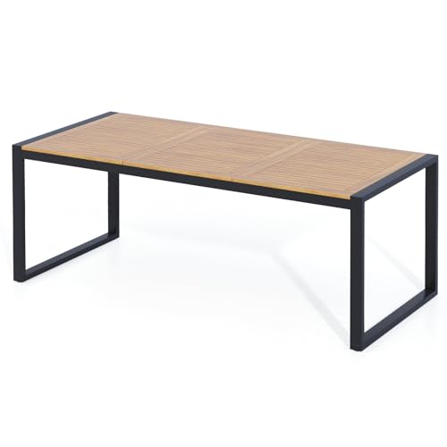 GIANTEX Gartentisch mit Schirmloch, 200 x 90 x 75 cm Esstisch aus Akazienholz, Rechteckiger Küchentisch für 8 Personen, Terrassentisch mit Metallgestell (Modell 3) GIANTEX Gartentisch mit Schirmloch, 200 x 90 x 75 cm Esstisch aus Akazienholz, Rechteckiger Küchentisch für 8 Personen, Terrassentisch mit Metallgestell (Modell 3)