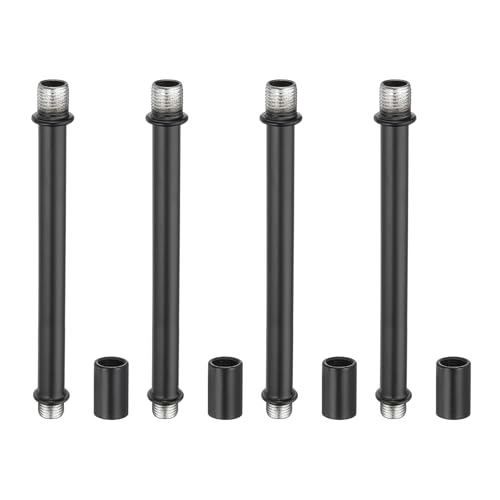 Image of PATIKIL Straight Pipe Lamp Stems Rod Kit, 4 Set M10 Carbon Steel 110mm(4.33 inch) Long Double End Thread Rod with Coupling Nuts Sleeve Connector for Table Lamps Chandeliers,Black