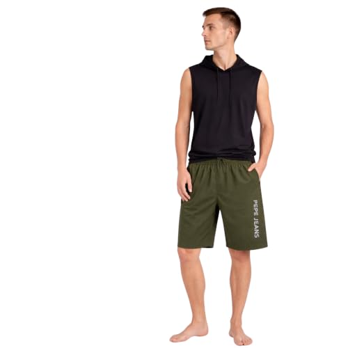 Image of Pepe Jeans Men's Solid Poly Blend Regular Fit Active Shorts | Comfortable Sportswear for Gym, Running, Training & Leisure Wear | Breathable Quick-Dry Fabric | Elastic Drawstring Waist | Zip Pockets