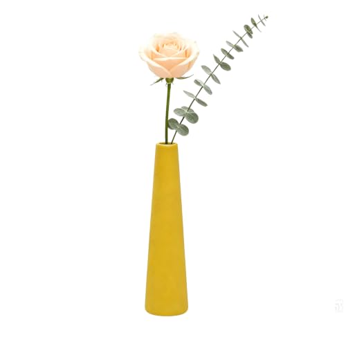 8.6 Inch Yellow Ceramic Bud Vase, Small Single Stem Flower Vase for Home Office Wedding Centerpiece Party Table Decor