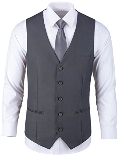Msadgy Mens Suit Waistcoat Vest Slim Fit Casual V-Neck Sleeveless Jacket Business Wedding Party Dress Suit Vest For Tuxedo(Dark Grey, Xs) #TOP1