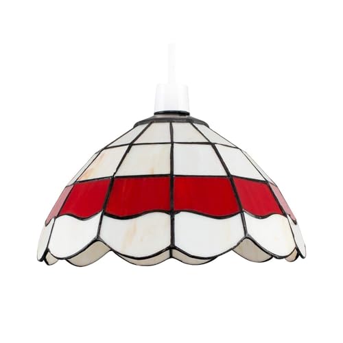MiniSun | Tiffany Style White and Red Stained Glass Pendant Light Shade | Pendant Lights, Home Décor & Improvement Essential | 240mm Shade Width