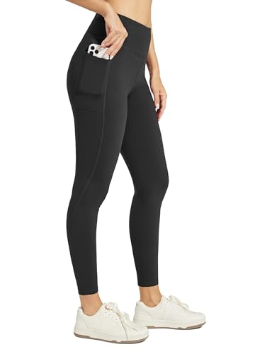 Willit Women's Fleece Lined Leggings for Petite Winter Thermal Water Resistant High Waisted Yoga Running Pants with Pockets Black M