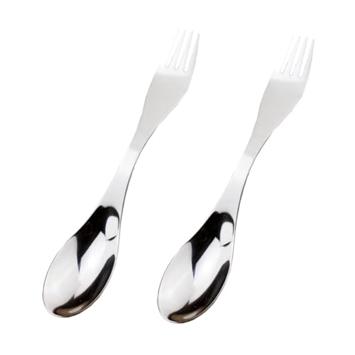 SEWACC 2個 ステンレス製ダブルエンドスプーンフォーク 軽量耐久 キャンプ用食器 アウトドア 旅行向けコンパクトカトラリー