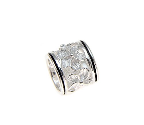 Arthur's Jewelry 925 sterling silver Hawaiian hibiscus flower barrel tube slide 8mm black enamel pendant2