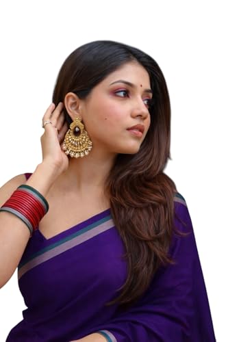 Image of Women's Glory Kanjivaram Soft Lichi Silk Saree With Embroidered Design and Zari Work For Wedding Banarasi Style Sari With Jacquard Woven Unstiched Blouse Piece for Wedding sadi (Purple)