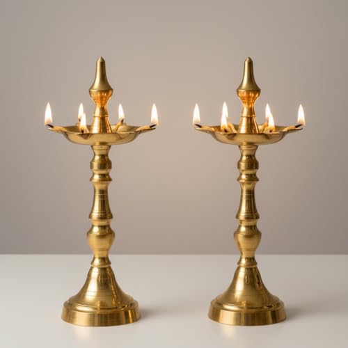 Image of Diwali Puja Oil Gold Diya for Pooja | Traditional Diya for Home Temple Decor, Diwali Gift, (15 Inch)