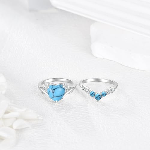 Personalized Natural Moss Agate/Turquoise Ring Set for Women with Leaf 925 Sterling Silver Customized Engagement Wedding Promise Ring Jewelry Gift for Anniversary Birthday Valentine's Day Christmas4