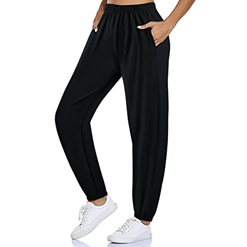 iloveSIA Jogginghose Damen mit Taschen Lange Sporthose Laufhosen Freizeithose Schwarz L