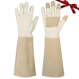 HANDLANDY Rose Pruning Gloves for Men & Women, Long Thorn Proof Gardening Gloves, Breathable Pigskin Leather Gauntlet, Best Garden Gifts & Tools for Gardener
