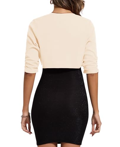 Image of MINTLIMIT Bolero Cardigans for Women Ruched 3 /4 Sleeve Open Front Cropped Cardigan Boleros Shrug Jackets for Evening Dresses