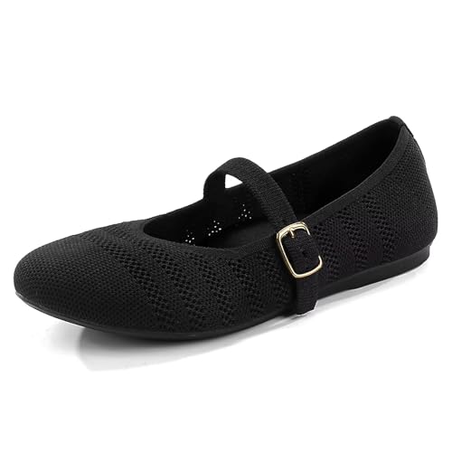 Image of Frank Mully Women's Mary Jane Flats Comfortable Dressy Ballet Flats Casual Round Toe Slip On Washable Knitted Fabric Office Work Woman Shoes