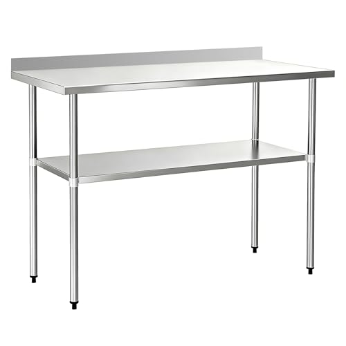Stainless Steel Work Table 30 x 72 Inch, NSF Commercial Prep Table with Undershelf, Heavy Duty Food Prep Workstation with Backsplash