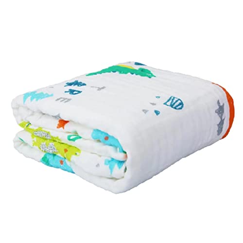 YAVO-EU Copertine in Mussola，Asciugamani da bagno per bambini 6 strati Super Assorbente Mussola di Cotone Multiuso per Neonato Dormire, il Panno è Asciugamani, Swaddle (Green dinosaur)