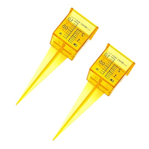 Dwuww Lot de 2 mini arroseurs portables et pluviomètres jaunes à large goulot - Outil de mesure de l'eau pour pelouse, cour, extérieur et maison - Lot de 2 thermomètres et instruments météorologiques