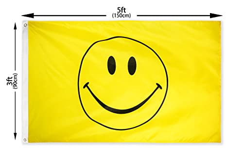 Danf Happy Face Flag 3X5 Ft Thick Polyester, Fade Resistant, Brass Grommets, Canvas Header, Double Sided Smile Flags 3 X 5 Feet #TOP1