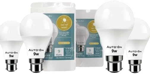 Day/Night Sensor LED Bulb (9W) (Always ON During Night, Auto-Off During Day) (One Year Warranty) (White Pack Of 4, B22)