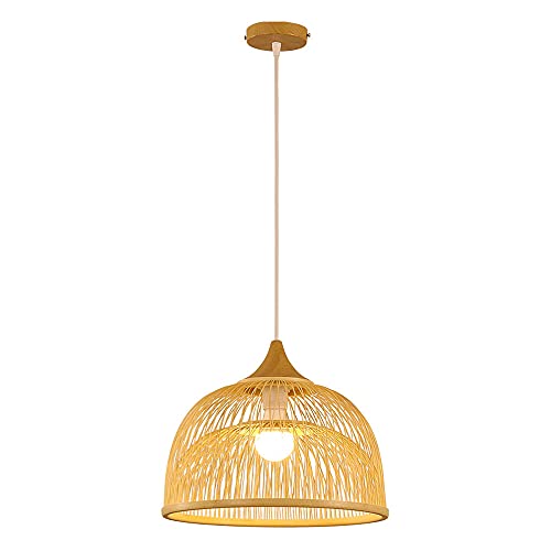 Lampe suspendue en bambou tissé main - Luminaire de ferme ajustable