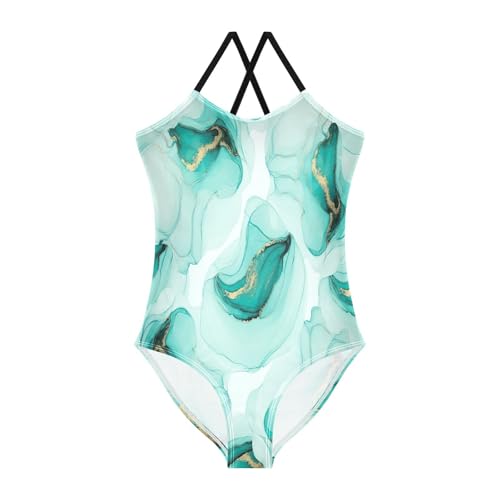 Toddler Bathing Suit, Summer Beach Apparel 3-10 Y, Watercolor Swirls Teal