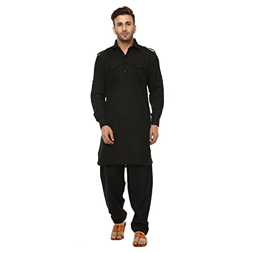 Hangup Men's Kurta Pyjama (Pathani_Black_Ruby_40_Black_40)