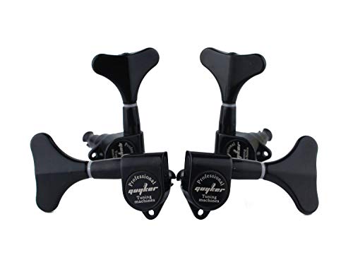 Guyker Guitar Bass Tuners (2R + 2L) - 1:17 Ratio Headstock Sealed Tuning Key Pegs Machine Head Replacement For Electric Jazz Bass Or Precision Instruments - Black #TOP1