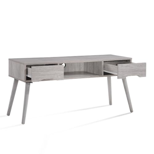 Image of Elara TV Unit Engineered Wood Cabinet with Solid Wood Legs | Scandinavian Modern Design with Spacious Storage | Dual Drawer Entertainment Console - Columbia Oak
