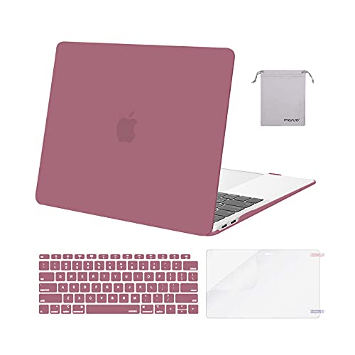 MOSISO Compatible with MacBook Air 13 inch Case 2021-2018 Release A2337 M1 A2179 A1932, Plastic Hard Shell&Keyboard Cover&Screen Film&Storage Bag for MacBook Air 13.3 inch Case, Tea Petal Pink