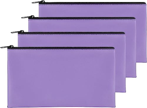 Image of 4Pack Money Bag 11 X 6 inch, Safe Durable Waterproof Bags With Zipper for Cash, Coin Pouch PU Leather Bank Bag for Checks, Makeup, Bills, Receipts (Purple)