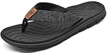KuaiLu Flip Flops Women Leather Arch Support Summer Wide Fit Beach Pool Ladies Thong Sandals Yoga Memory Foam Cushion Slip On Orthotics Plantar Fasciitis Shower Cloth Fabric Flipflops Black 5