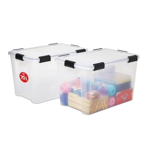 Iris Ohyama, lote de 2 latas herméticas de almacenamiento - Air Tight Box - AT-LD, plástico, transparente 70 L, 59 x 39 x 38 cm