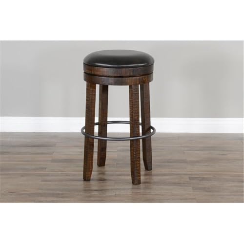 Butaco giratorio sin respaldo de madera Pemberly Row de 30", acabado hoja de tabaco, asiento acolchado, mecanismo giratorio resistente, travesaño metálico, estilo industrial, juego de 2 para cocina o bar en el hogar miniatura 6