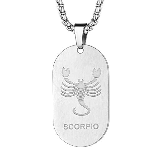 FaithHeart Collier Pendentif Femme Signe Astrologique Scorpion Acier Inoxydable Plaque Militaire du Zodiaque Médaille Chaîne Ajustable 55cm