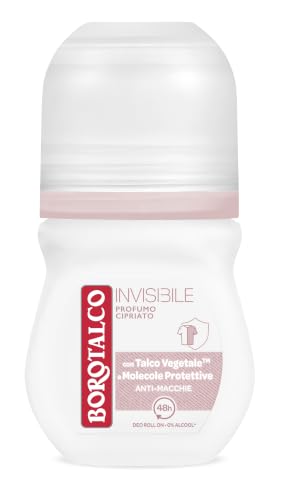 Borotalco, Deodorante Roll On Invisibile Rosa, Formula Senza Alcool con Talco Effetto Barriera, Cattura e Non Trasferisce Aloni, 48h di Efficacia, Profumo Cipriato - 1 Flacone da 50 ml