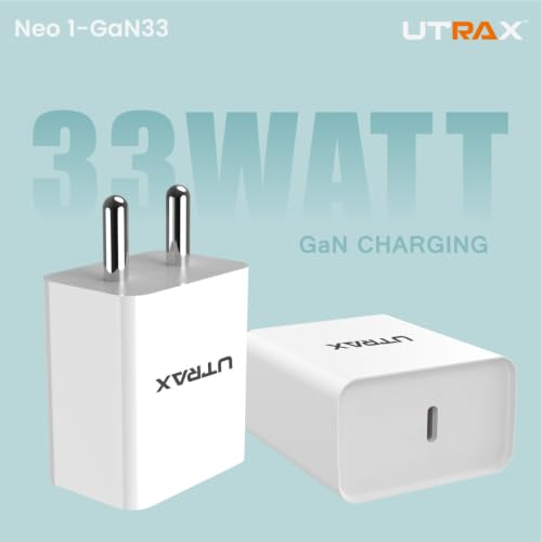 Image of UTRAX 33W GaN Fast Charger Adapter with USB-C PD 3.0 & PPS Technology | Type-C Wall Charger for iPhone 17 /16 /15 /14 Series, Samsung Galaxy S24 /S23 /S22, Nothing Phone, Google Pixel, iPad & All