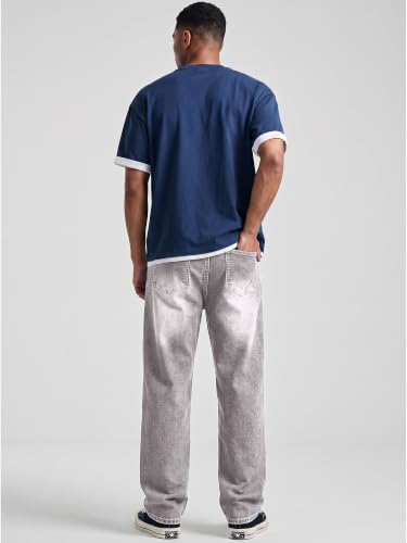 Image of JMIERR Mens Baggy Jeans Wide Leg Y2K Loose Fit Denim Pants | Vintage Relaxed Loose Fit, Stretch, Straight Leg, Skater Streetwear, 5 Pockets, Casual Carpenter Jean, Hip Hop