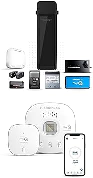 CHAMBERLAIN RJO101MC Ultra-Quiet Wall Mounted with Battery Backup and LED Lighting Garage Door Opener + CHAMBERLAIN Smart Garage Control - Wireless Garage Hub and Sensor with WiFi & Bluetooth
