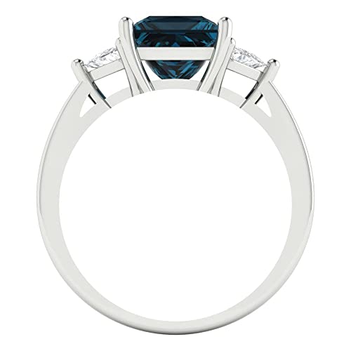2.32 ct Princess Cut Natural London Blue Topaz 14k Yellow Gold Three-Stone Wedding Engagement Bridal Promise Ring4