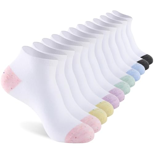 Stoeury Ankle Socks Womens 4-8 Breathable Summer Trainer Sock with Colourful Flecked Ladies Casual Ankle Sock Durable Quick Drying 6/8 Pairs Gift for Her