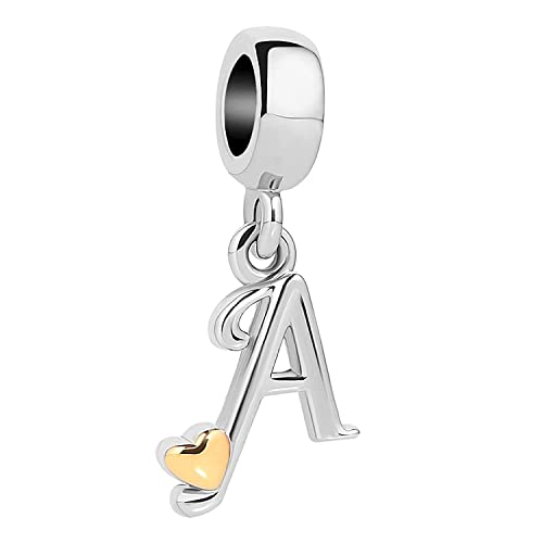 Initial A-Z Letter Charm Golden Heart Alphabet Dangle Beads for Bracelets & Necklaces (A)