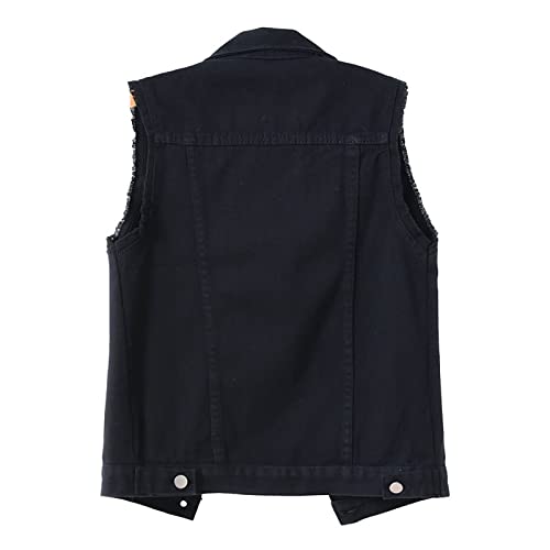 XUNRYAN Teen Girls Denim Vest Jackets Sleeveless Shacket Casual Button Slim Fit Raw Hem Jean Coat Outerwear Spring Clothes3