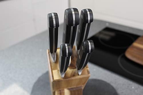 Taylor's Eye Witness Premier 5 Piece Kitchen Knife Wood Block Set - Paring, All Purpose, Cook's, Carving & Bread Knive in Acacia Wood Holder. Full-Tang Triple Rivet. 15 Year Guarantee