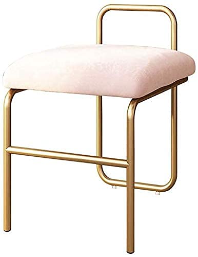 INDIAN DECOR 46671 Chair Vanity Stool Square Upholstered Chair Seat Footstool Bench Dressing Table Makeup Velvet Metal, Golden Frame and White Cushion-image-10