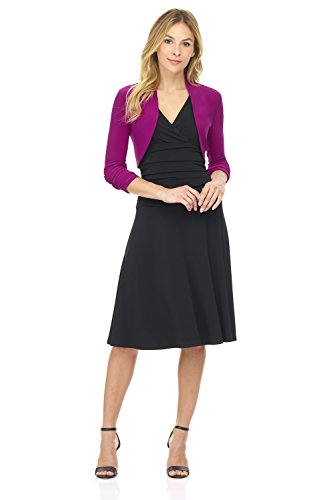 Image of Rekucci Women's Chic Soft Knit Stretch Bolero Shrug with Ruched Sleeves