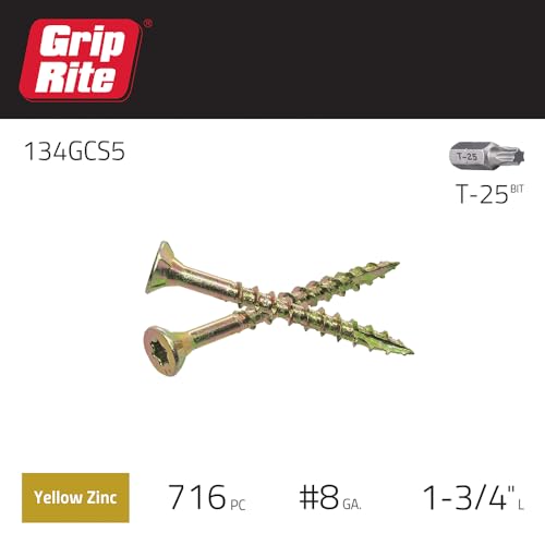 Image of Grip-Rite 114GCS1#8 x 1-3 /4 inch, T25 Star Drive Gold Construction Wood Screw, 5lb Box