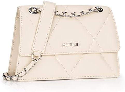 Jackie&Jill Quilted Crossbody Bags for Women,Small Shoulder Purse with Chain Strap,Classic Square Satchel Handbag. (Beige)