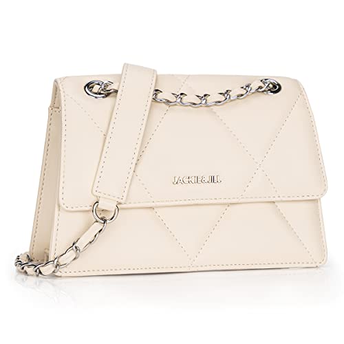 Jackie&Jill Quilted Crossbody Bags For Women,Small Shoulder Purse With Chain Strap,Classic Square Satchel Handbag. (Beige) #TOP3