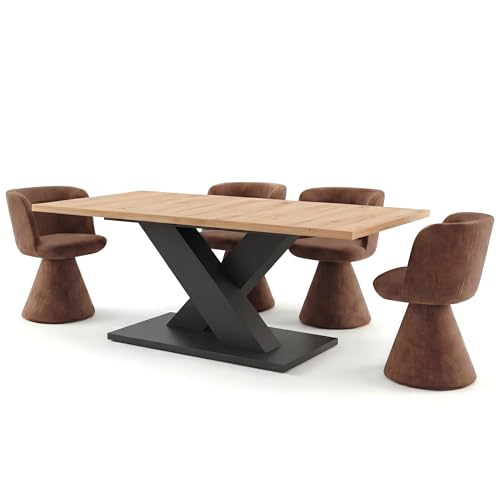 Newroom Esstisch Ausziehbar Anthrazit Wildeiche Esszimmertisch Modern - 150x76x90 cm (BxHxT) - Tisch Küchentisch Speisetisch - Esszimmer Küche Wohnzimmer