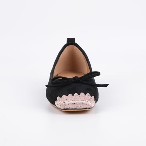 VERISSON Women's Square Toe Ballet Flats Cute Bowknot Velvet Ballerina Shoes Two-Toned Cap Toe Dressy Slip on Flat4