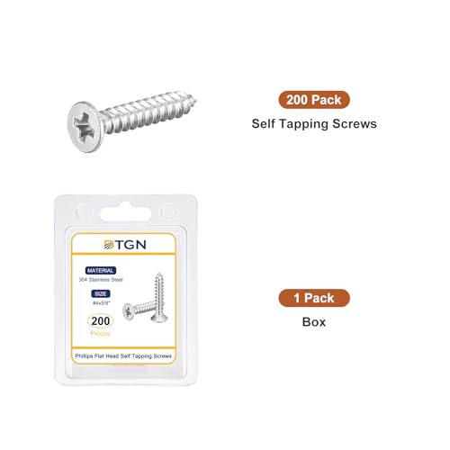 Image of DTGN 200Pcs #4x5 /8 Flat Head Wood Screws, 304 Stainless Steel Phillips Self Tapping Screws - Good for Woodworking, Furniture - Silver